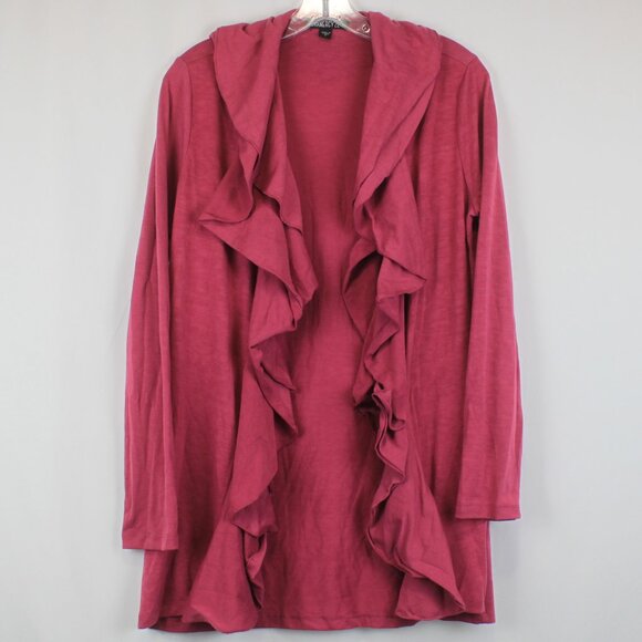 Gramercy 22 Small Pink Ruffled Open Front Long Sleeve Cover Up Cardigan - Picture 7 of 8
